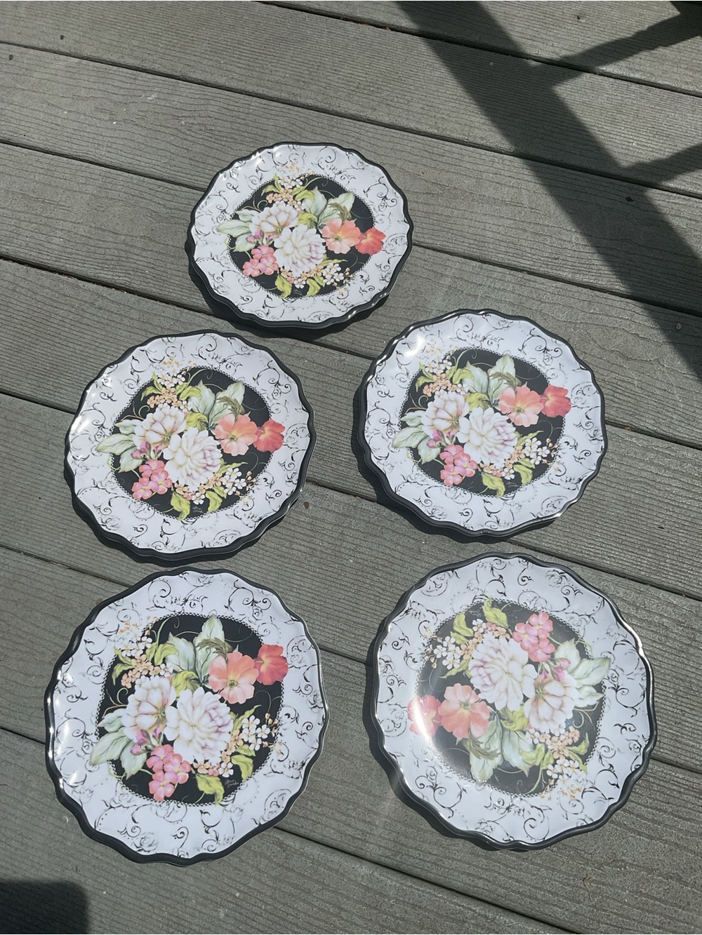 Set of 5 Keller-Charles Melamine Side plates Patricia Brubaker floral design